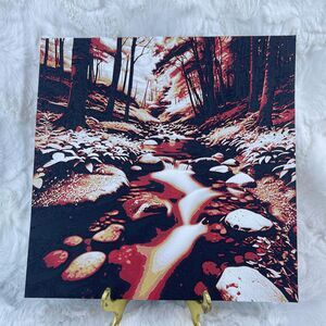 Forest Stream Wall Art, Fall Forest, Rocks in the Water, Text Art